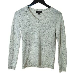 Charter Club Cashmere V-Neck Sweater Gray Black Speckled XS‎ Soft Classic EUC